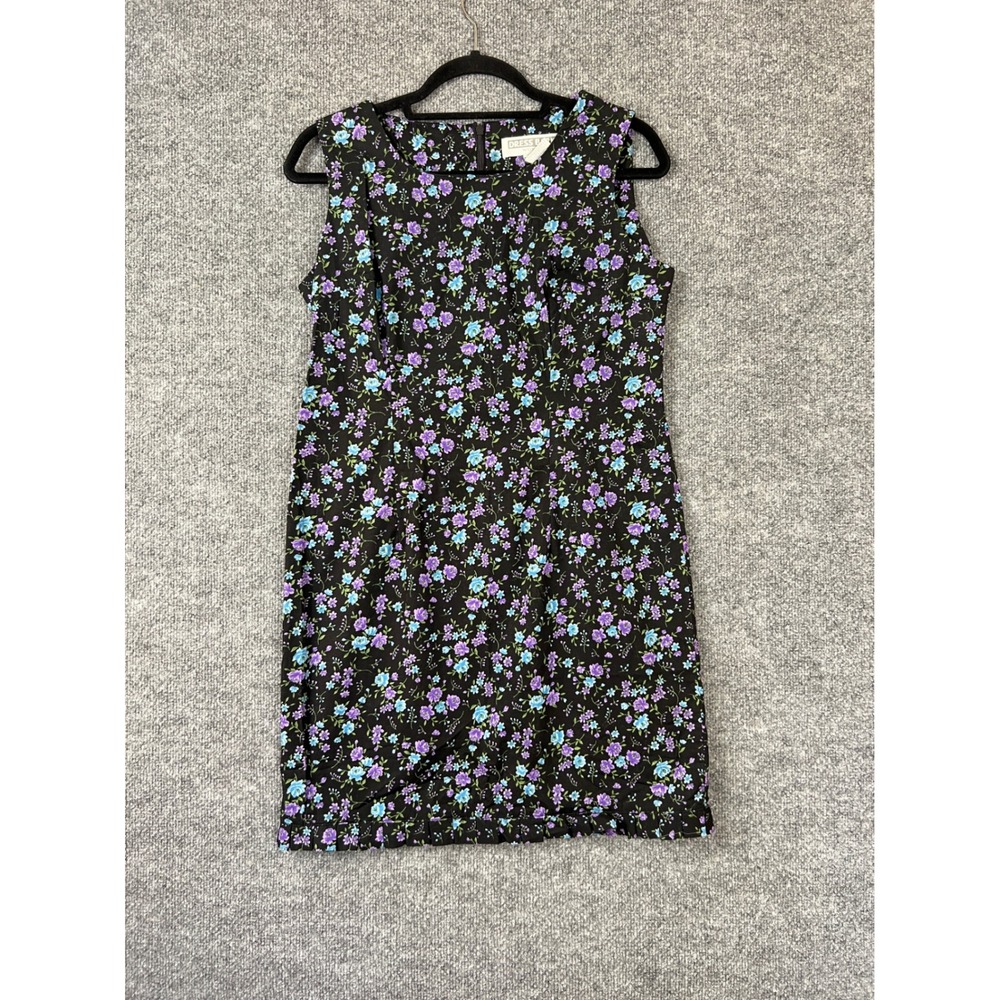 Dress Barn Dress Sz 8 Black Purple Floral Ruffle Hem Spring VTG Twee Whimsygoth‎